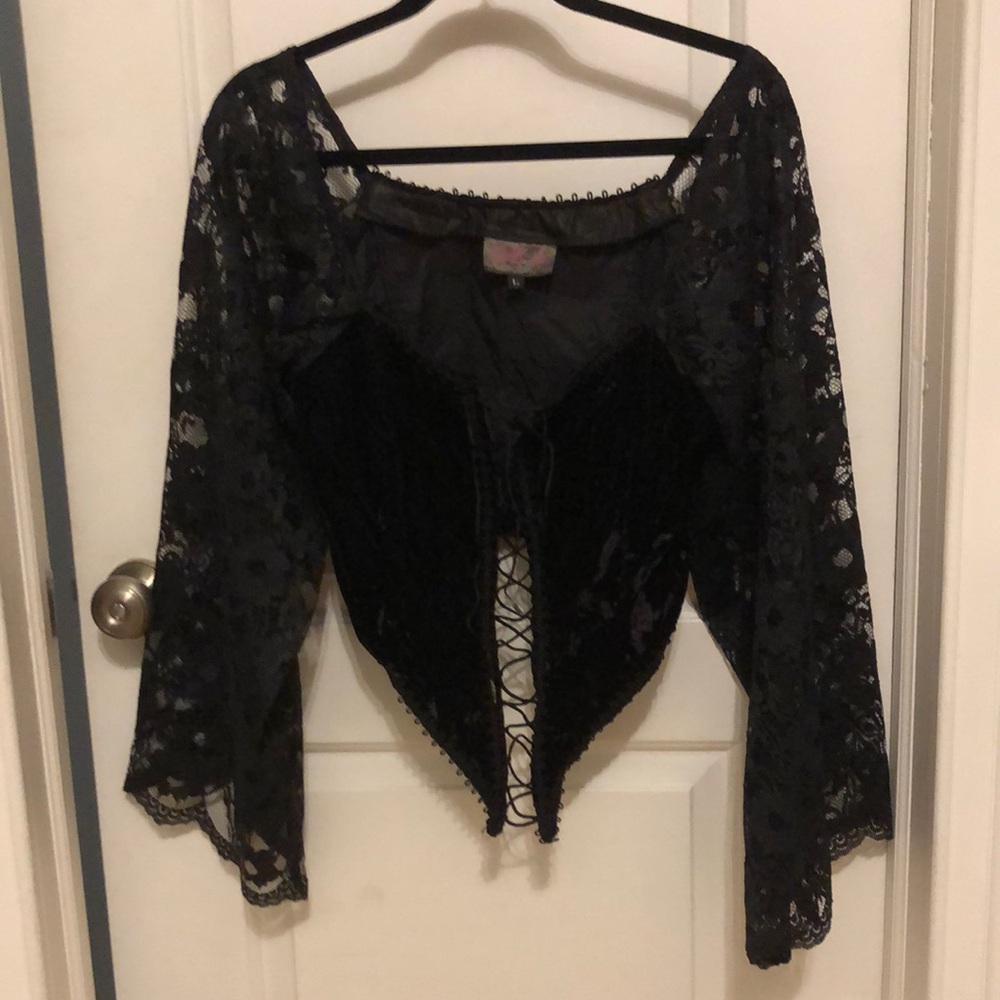 Jeannie Nitro velvet corset top with black Lace Sleeves